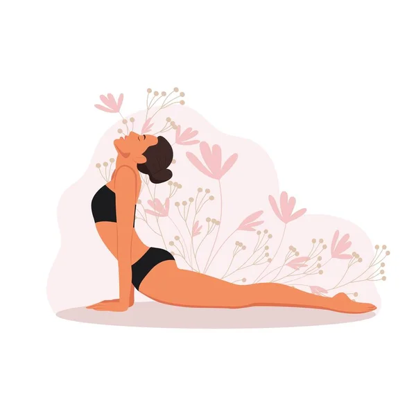 Chica Haciendo Yoga Yoga Pose Personajes Femeninos Ejercicios Meditación Ilustración — Archivo Imágenes Vectoriales