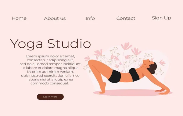 Stendardo Vettore Studio Yoga Ragazza Sta Allungando Illustrazione Vettoriale Stile — Vettoriale Stock