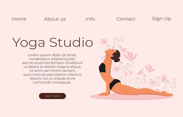 Yoga Studio Vector Banner Chica Está Estirando Ilustración Vectorial Estilo — Archivo Imágenes Vectoriales
