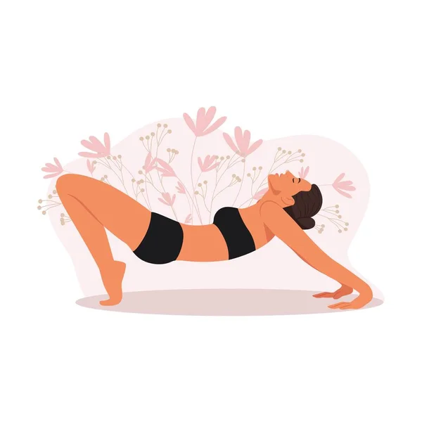 Ragazza Che Yoga Yoga Posa Personaggi Femminili Esercizi Meditazione Illustrazione — Vettoriale Stock