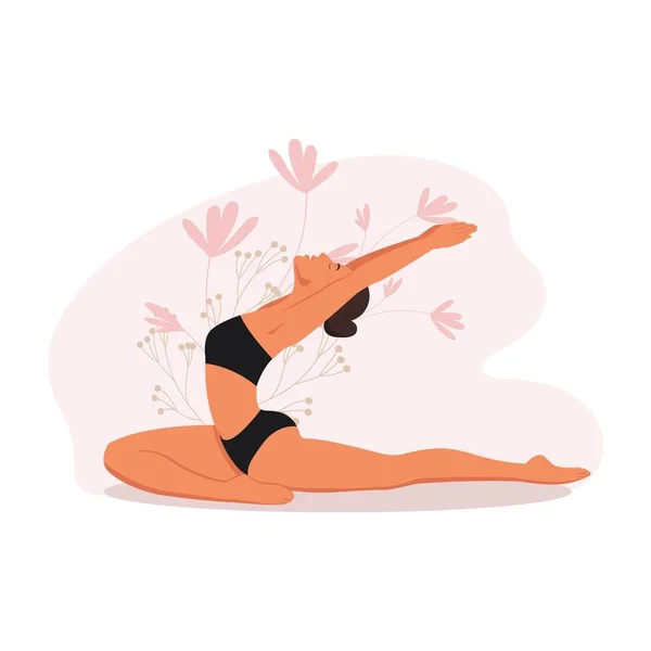Mädchen Beim Yoga Yoga Pose Weibliche Charaktere Übungen Zur Meditation — Stockvektor