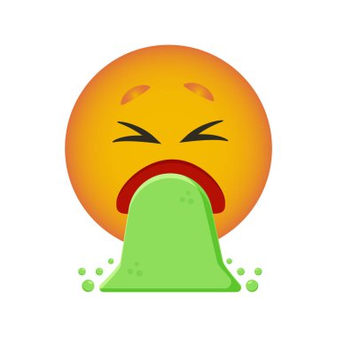 Yeşil kusmuklu geğiren bir gülümseme. Emoji sosyal ağlar için gelen mesajlara tepki veriyor. Vektör gülümsemesi