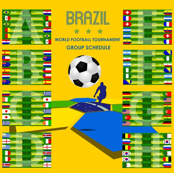 Calendario del torneo mundial de fútbol Brasil — Vector de stock