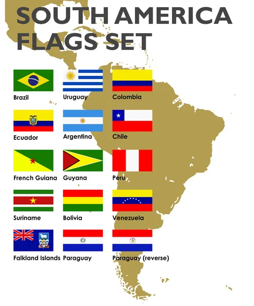South America's vector flags set, vector — Stock Vector