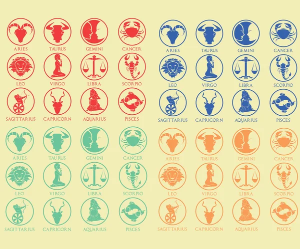 Zodiac signs, multicolored vector — Stock Vector