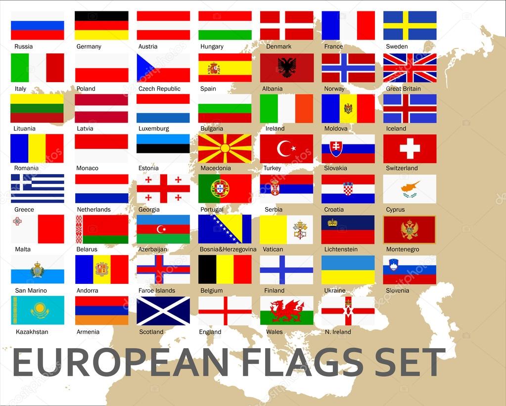 Los países europeos banderas set, vector — Vector de stock #47738145