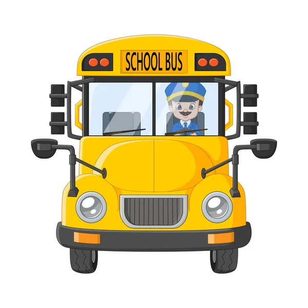 Ilustración Vectorial Conductor Autobús Escolar Dibujos Animados Conducir Autobús — Vector de stock