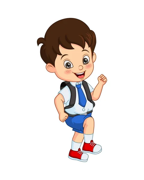 Ilustración Vectorial Dibujos Animados Niño Escuela Feliz Uniforme — Vector de stock