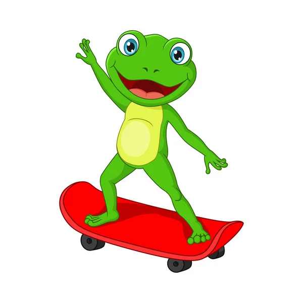 Vector Illustration Cute Frog Cartoon Playing Skateboard — Stock Vector