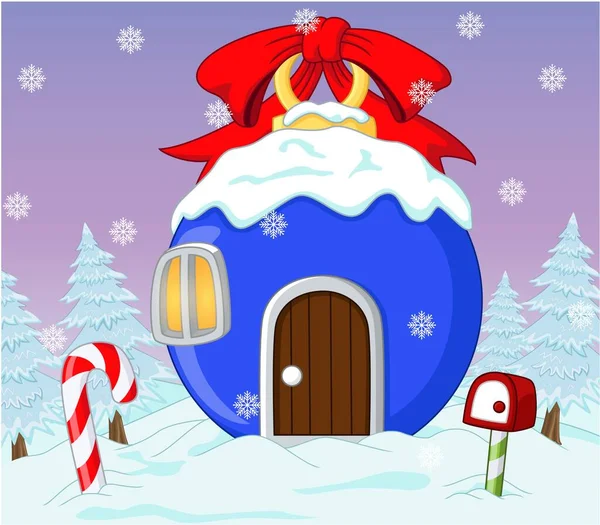 Vector Illustration Christmas Blue House Shape Ball — Stock Vector