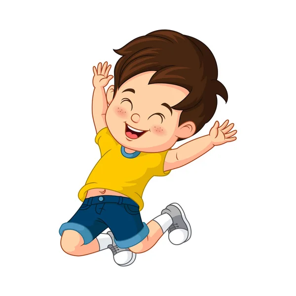 Vektor Illustration Von Cartoon Glücklicher Kleiner Junge Springt — Stockvektor