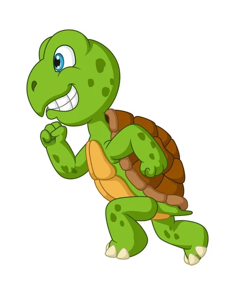 Vector Illustration Cute Happy Turtle Cartoon Running — Stock Vector