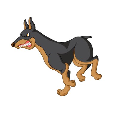 Çizgi filmdeki kızgın doberman köpeğinin vektör çizimi