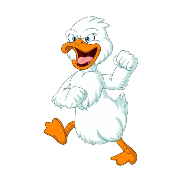 Vector Illustration Angry White Duck Cartoon Mascot — Stock Vector