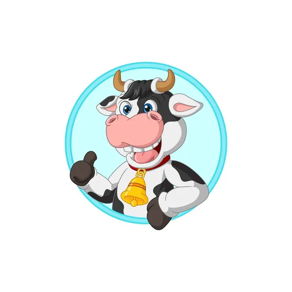 Vector Illustration Cartoon Funny Cow Giving Thumb — Stock Vector