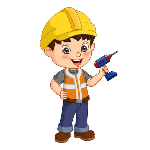 Vector Illustration Cute Handyman Cartoon Holding Drill Tool — Stock Vector