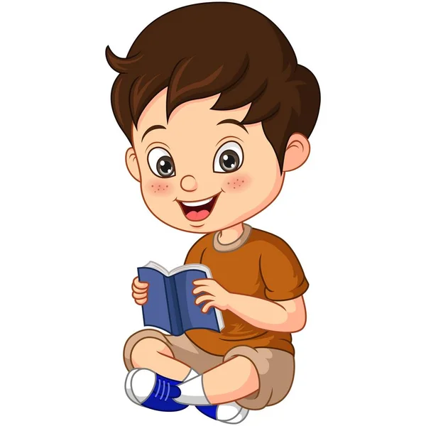 阅读一本书的可爱小男孩的矢量图解 — 图库矢量图片
