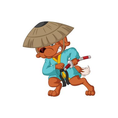 Vector Illustration of Cartoon samurai dog holding a sword clipart