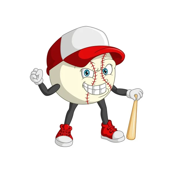 バットを持つ漫画野球マスコットのベクトルイラスト — ストックベクタ