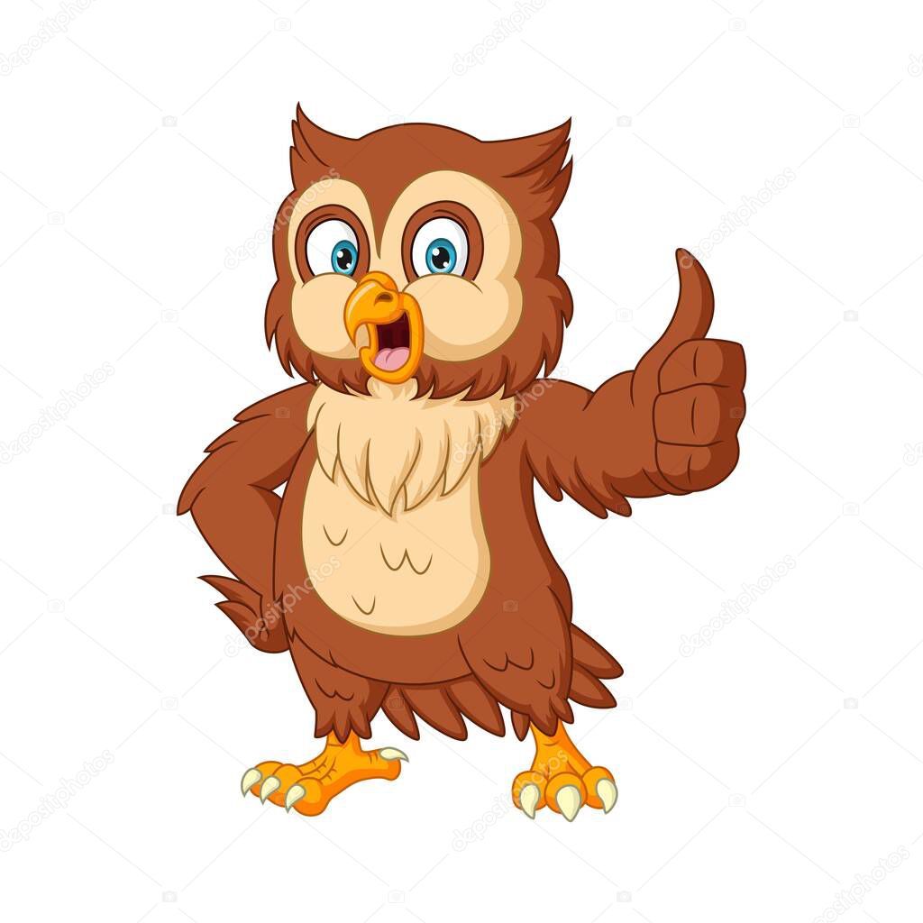 Vector Illustration of Cartoon cute owl giving thumb up
