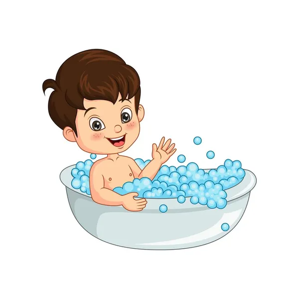 Vector Illustration Cute Little Boy Taking Bath Bathtub — Stock Vector
