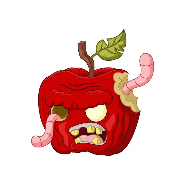 吃红苹果的卡通蠕虫病媒图解 — 图库矢量图片