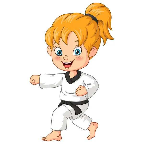 Vektor Illusztráció Rajzfilm Lány Csinál Gyakorló Karate — Stock Vector