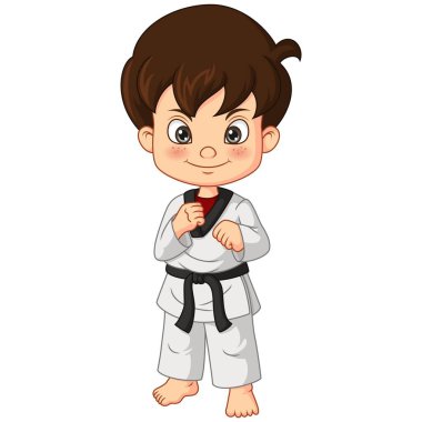 Karikatür çocuğu karate yaparken vektör çizimi