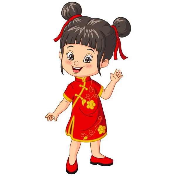 伝統衣装を着た漫画中国語の女の子のベクトルイラスト — ストックベクタ