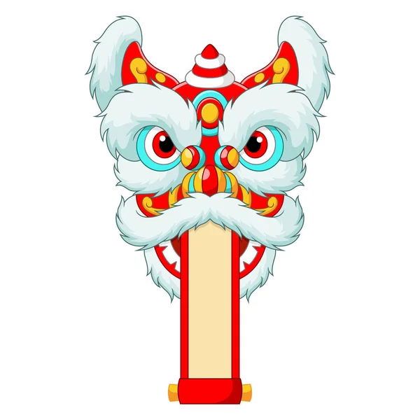 Vector Illustration Chinese Lion Head Dance Blank Scroll — Vetor de Stock