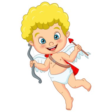 Karikatür 'ün Vektör İllüstrasyonu Yay ve oklu küçük sevimli aşk tanrıçası