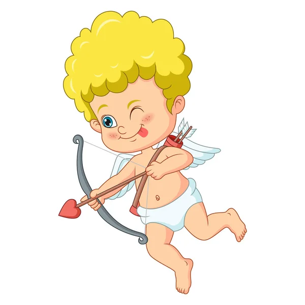 Ilustración Vectorial Dibujos Animados Lindo Pequeño Cupido Con Arco Flecha — Vector de stock