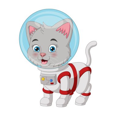 Astronot kostümü giyen Şirin Kedi Çizgi Filminin Vektör İllüstrasyonu