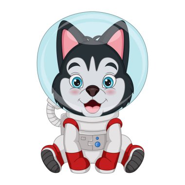 Astronot kostümü giymiş şirin köpek çizgi filminin Vektör İllüstrasyonu
