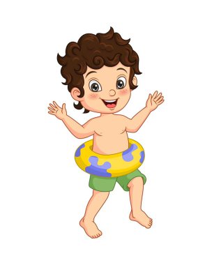 Şişirilebilir hayat şamandırası olan mutlu çocuk çizgi filmin temsilcisi.