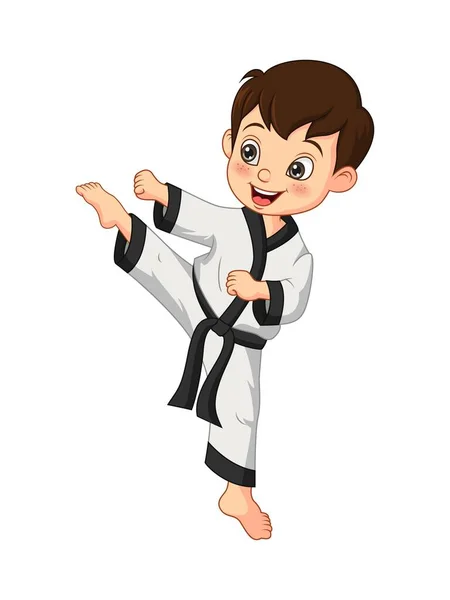 Vektor Illusztráció Rajzfilm Kisfiú Gyakorló Karate — Stock Vector
