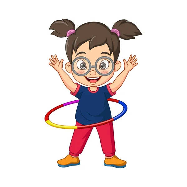 Vector Illustration Cartoon Little Girl Playing Hula Hoop — Stock Vector