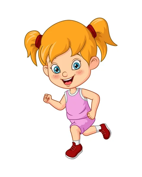 卡通可爱小女孩跑步的矢量图 — 图库矢量图片