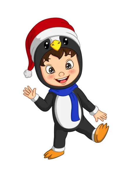 Vektor Illustration Des Kleinen Jungen Pinguin Kostüm — Stockvektor