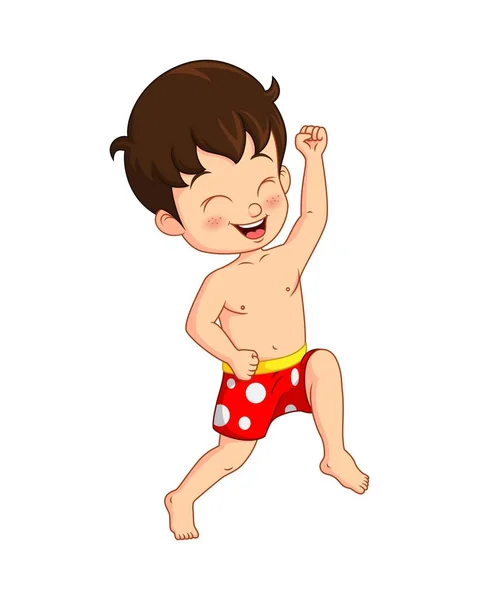 Vektor Illustration Von Cartoon Glücklicher Kleiner Junge Sommer Badeanzug — Stockvektor