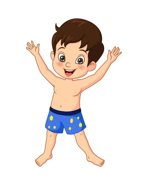 Vector Illustration Cartoon Happy Little Boy Summer Swimsuit — Stock Vector