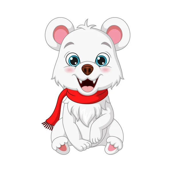 Wektor Ilustracja Niedźwiedzia Polarnego Cartoon Szalik Siedzi — Wektor stockowy