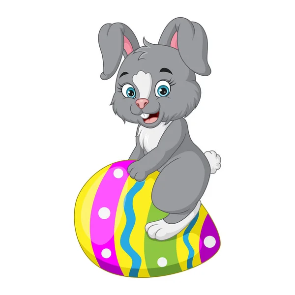 Вектор Симпатичный Кролик Сидящий Съедобном Яйце — стоковый вектор