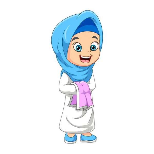 Vector Illustration Cartoon Wanita Muslim Cantik Berdiri - Stok Vektor