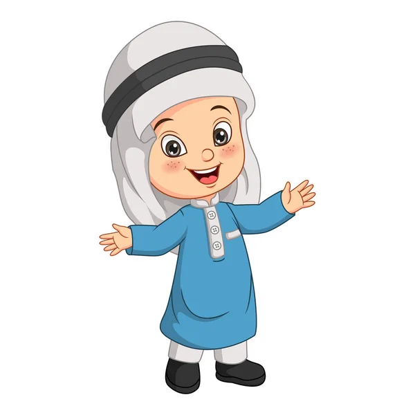 Illustration Vectorielle Happy Musulman Garçon Dessin Animé Sur Fond Blanc — Image vectorielle