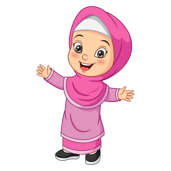 Ilustração Vetorial Desenhos Animados Menina Muçulmana Feliz Fundo Branco —  Vetores de Stock