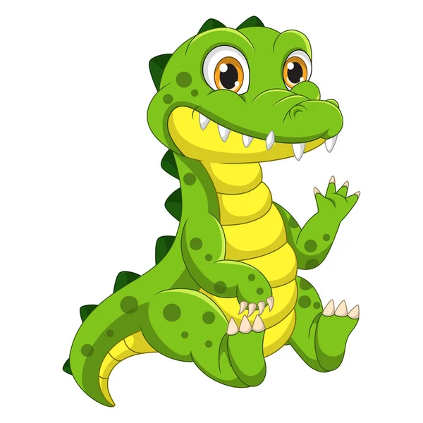 Vector Illustration Cute Baby Crocodile Cartoon Sit Waving Hand — Stock Vector