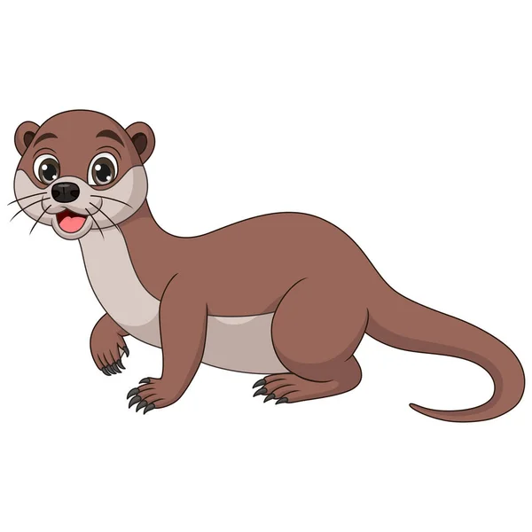 Vector Illustration Cute Little Otter Cartoon Posing — 스톡 벡터