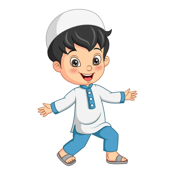 Vector Illustration Happy Muslim Boy Articing — 스톡 벡터