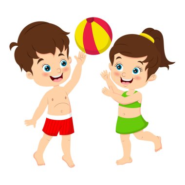 Vector Illustration of Cartoon children playing beach ball